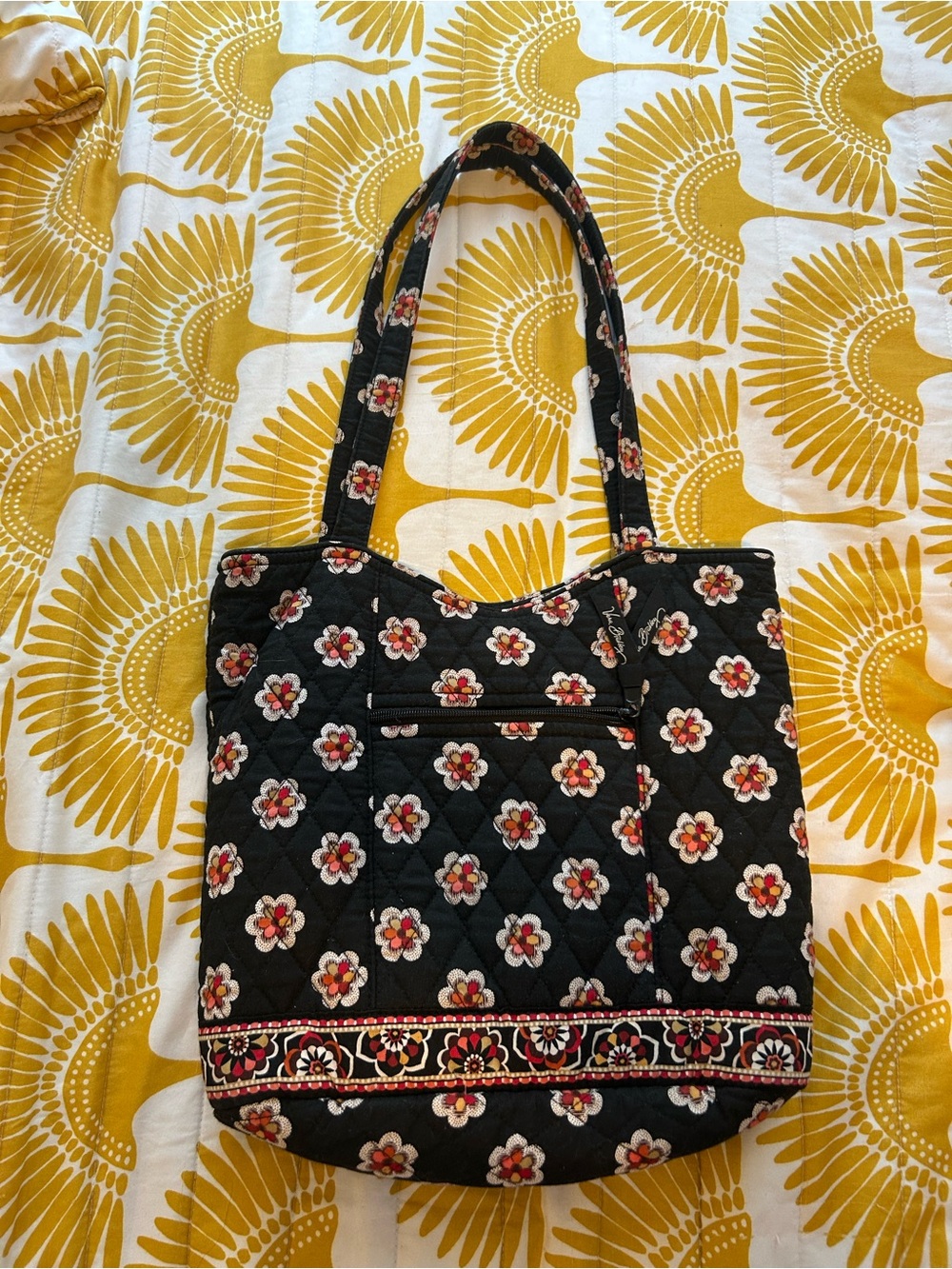 Vera Bradley Black Quilted Floral Tote with Multicolor Flowers